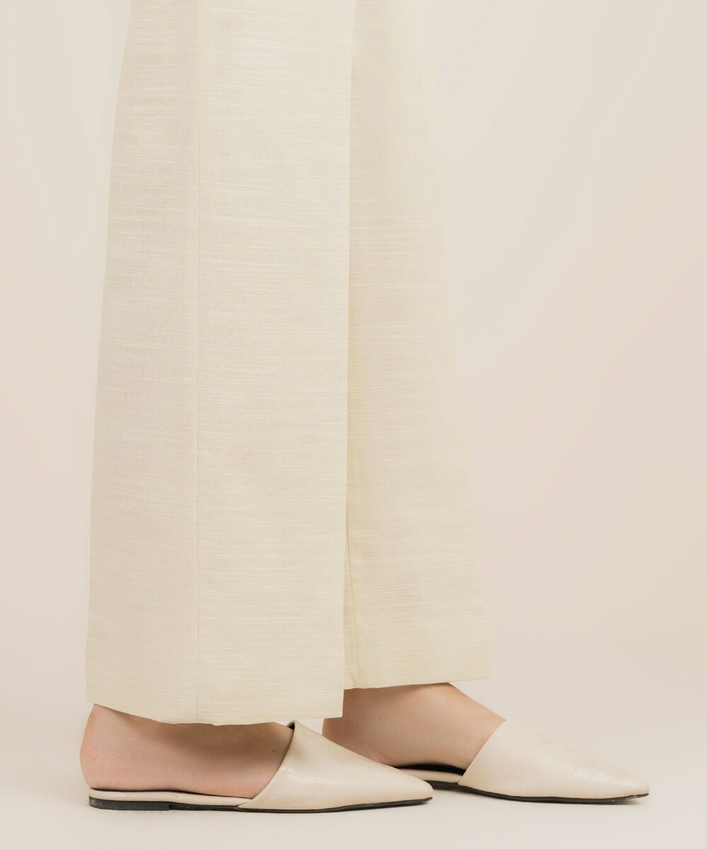 Women's Unstitched Khaddar Printed Off White Trousers Fabric