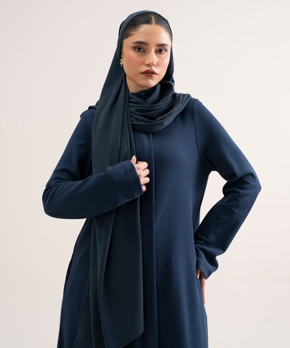 Women's Navy Blue Knit Abaya Set