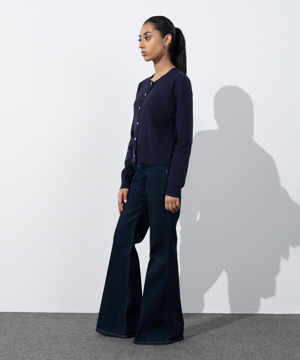 Women's Western Wear Navy Regular-Fit Knit Cardigan