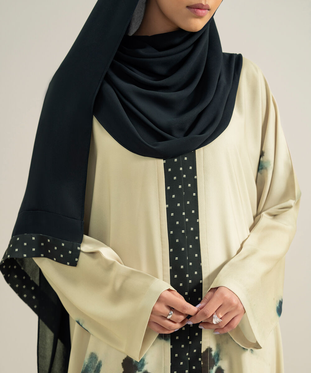 Women's Polyester Off White Kimono Printed Abbaya Set