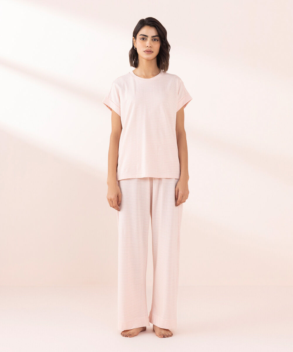 Women's Sleepwear Pink Versa Stripes Print T-Shirt