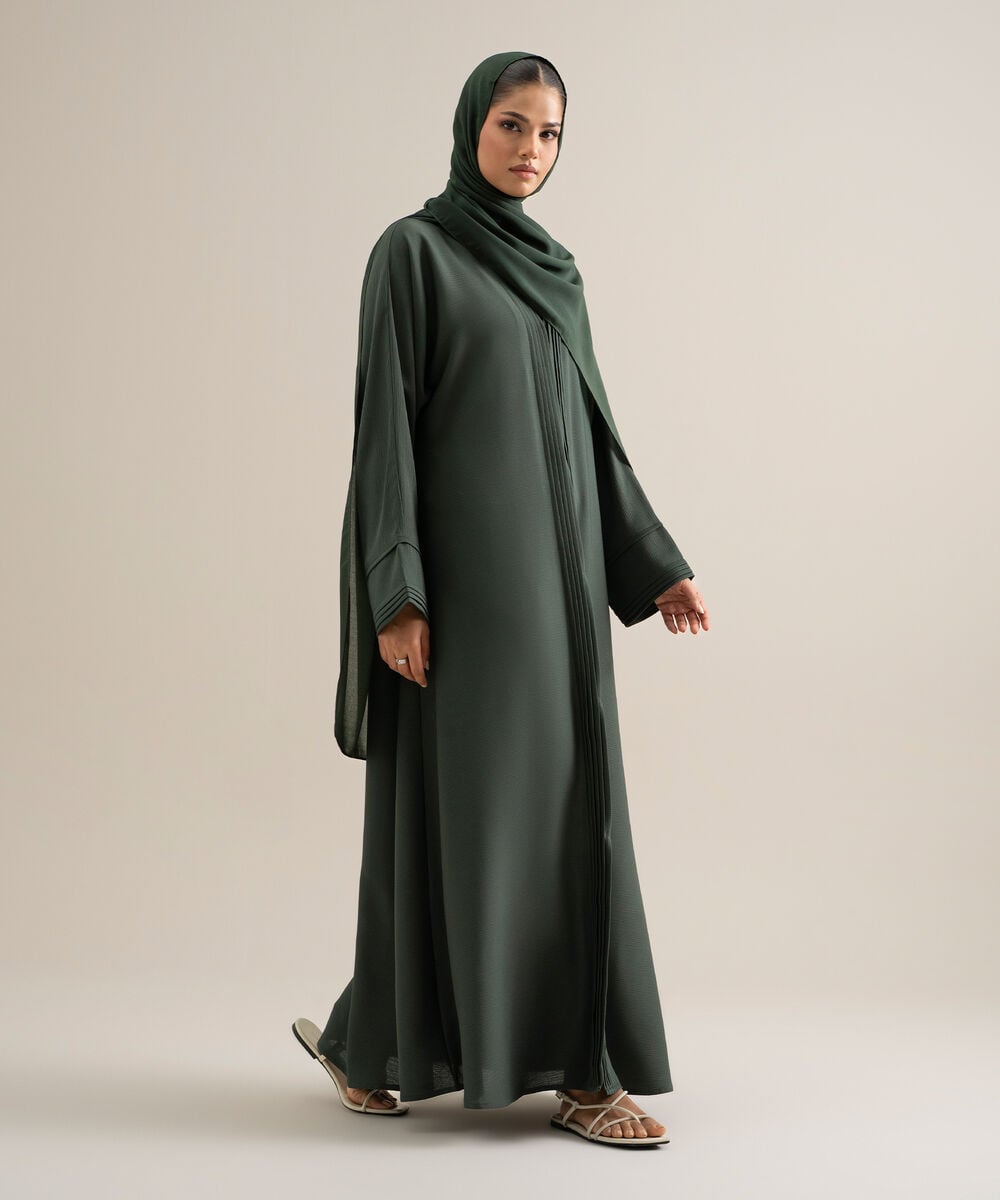 Women's Polyster Emerald Green Kimono Abbaya Set