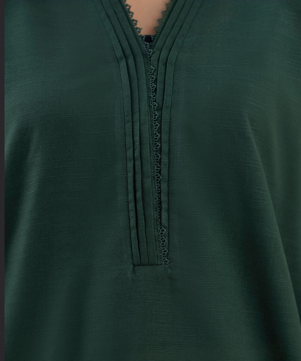 Women's RTW Khaddar Solid A-Line Green Shirt