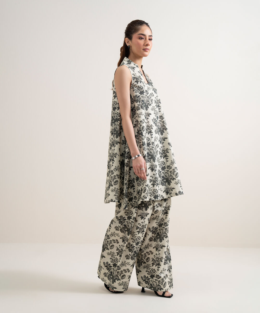 Women's Unstitched Lawn Printed Off White and Grey Shirt