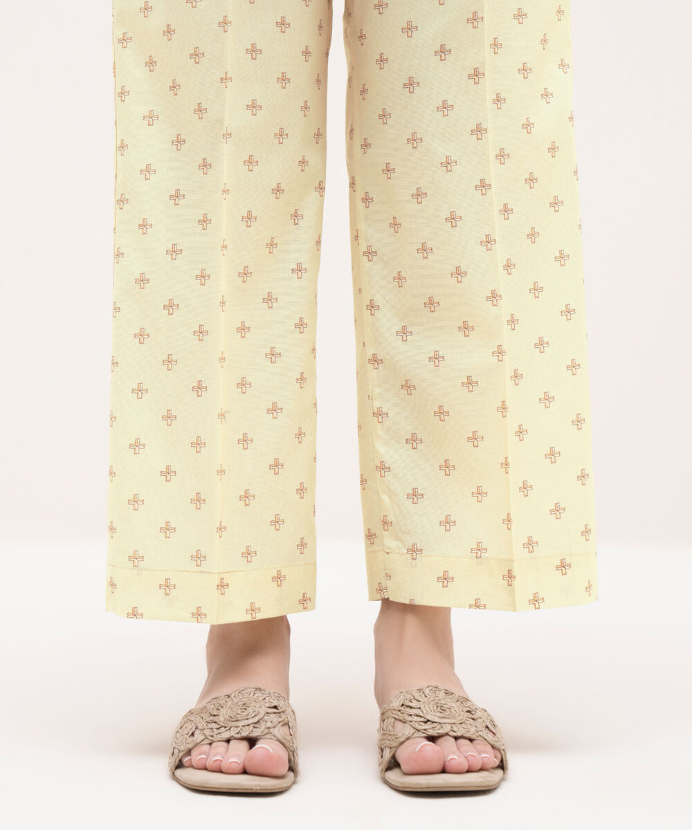Women's RTW Cambric Beige Printed Straight Pants