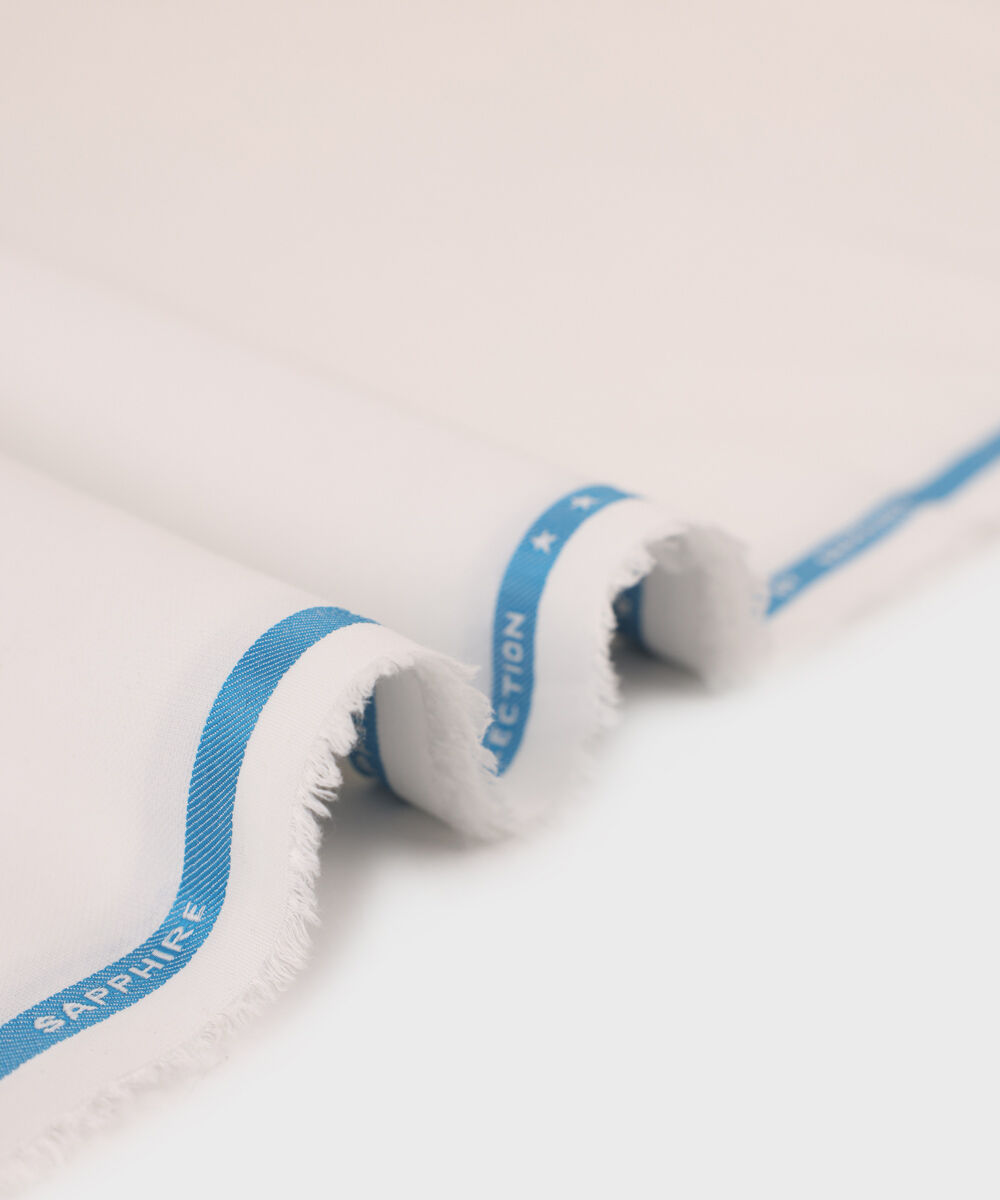 Men's Unstitched Blended Dobby  White Full Suit Fabric