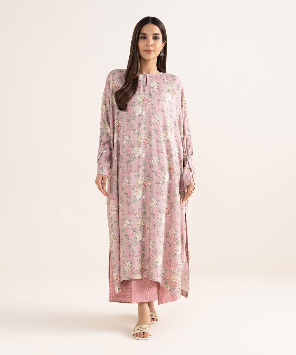Women's RTW Arabic Lawn Light Pink Printed Drop Shoulder Shirt