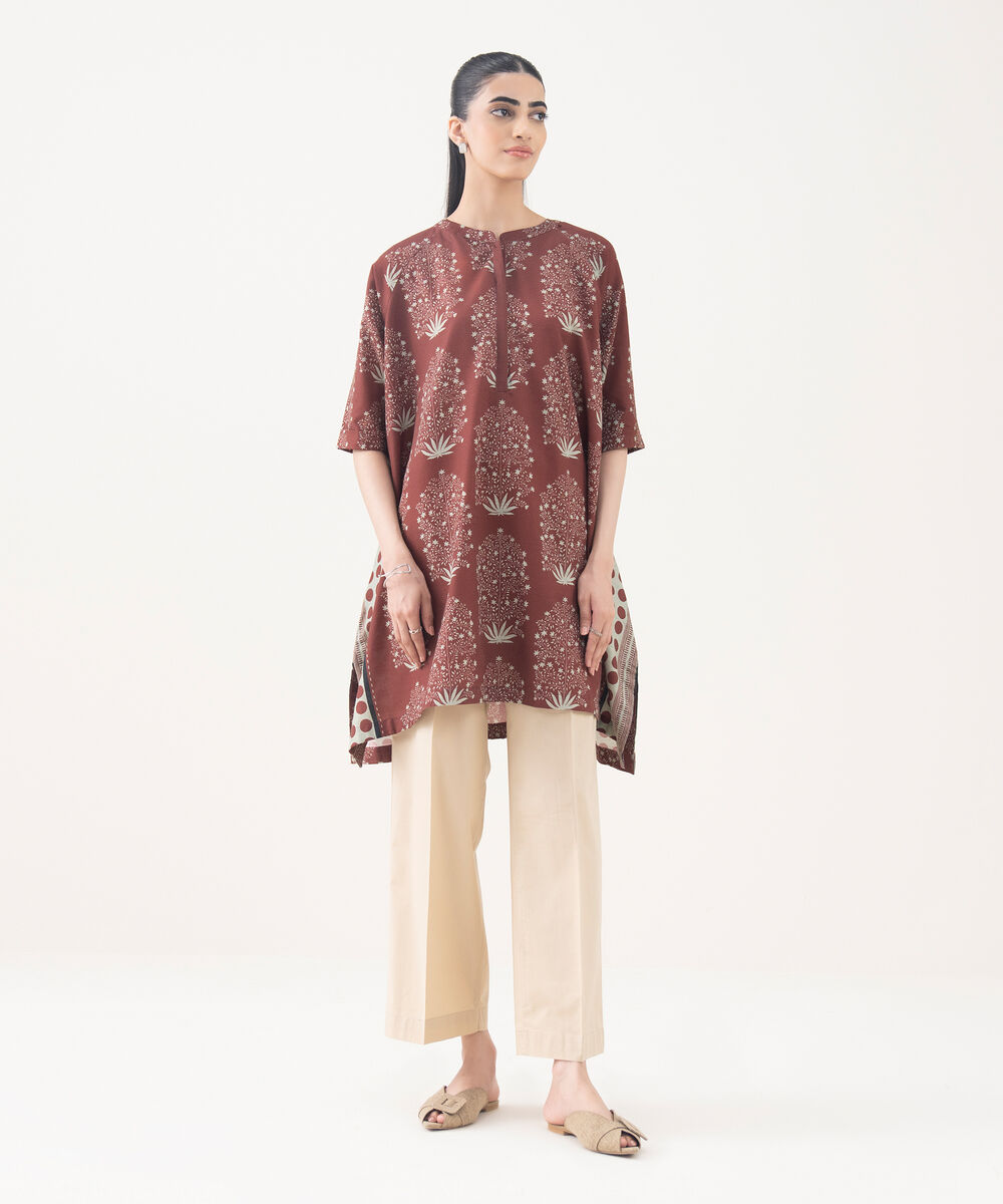 Women's RTW Light Khaddar Maroon Printed Raglan