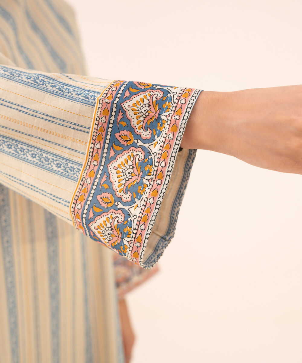 Women's Unstitched Cotton Printed Off White Three Piece Suit