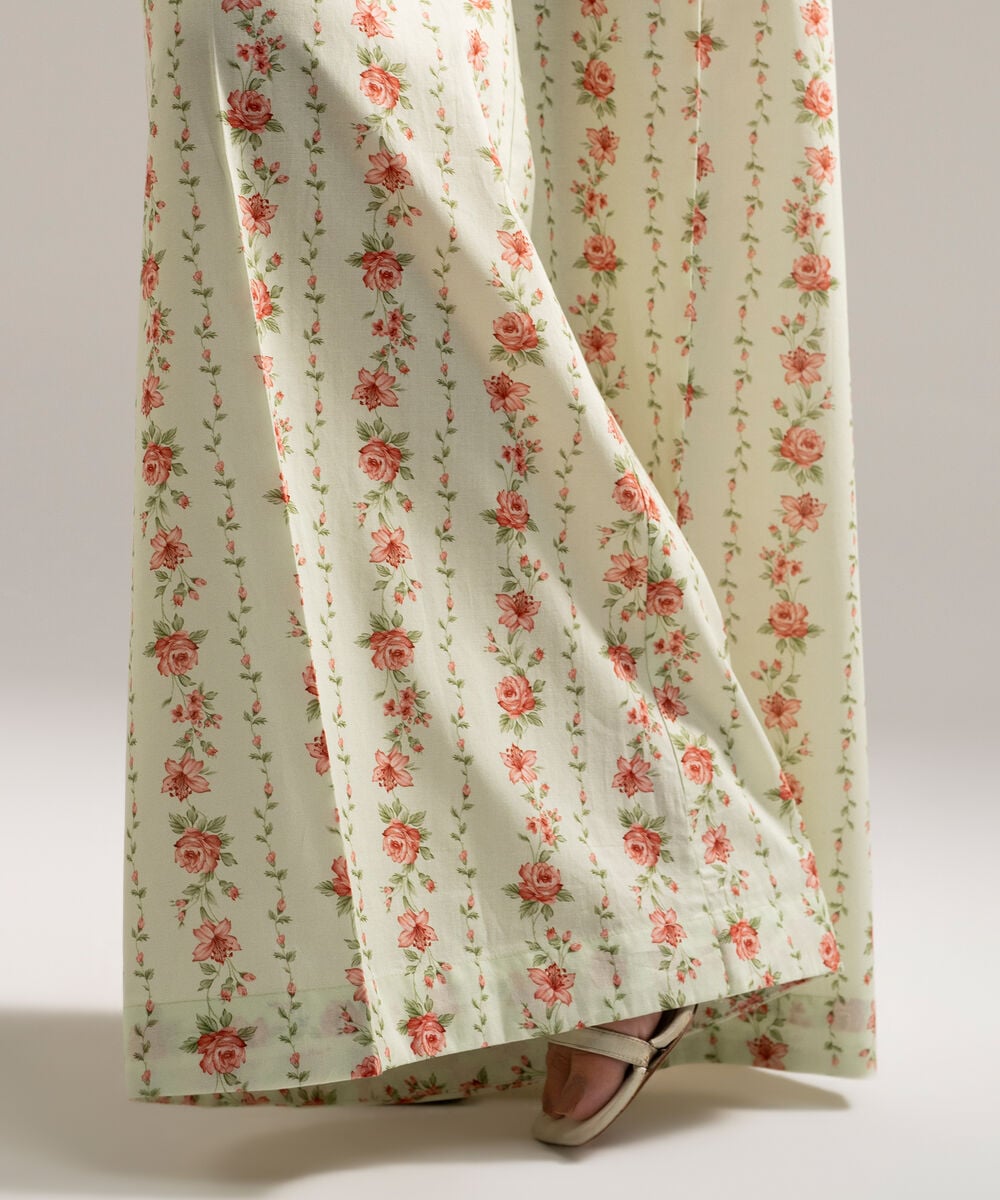Women's RTW Cambric Printed Mint Green Flared Pants
