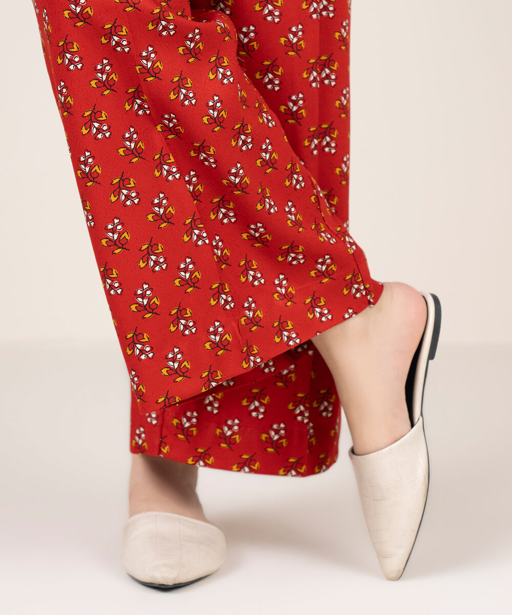Women's RTW Dobby Printed Red Culottes