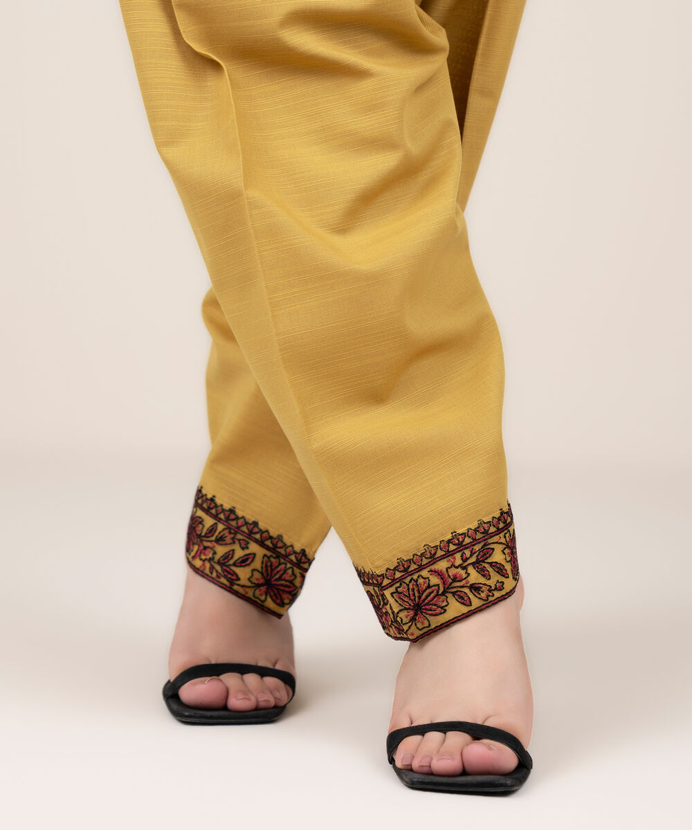 Women's RTW Cotton Embroidered Mustard Shalwar