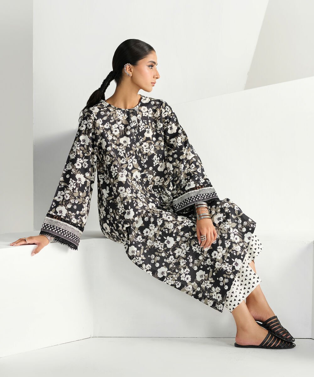 Printed Cambric Shirt Women's RTW Cambric Black Printed A-Line Shirt
