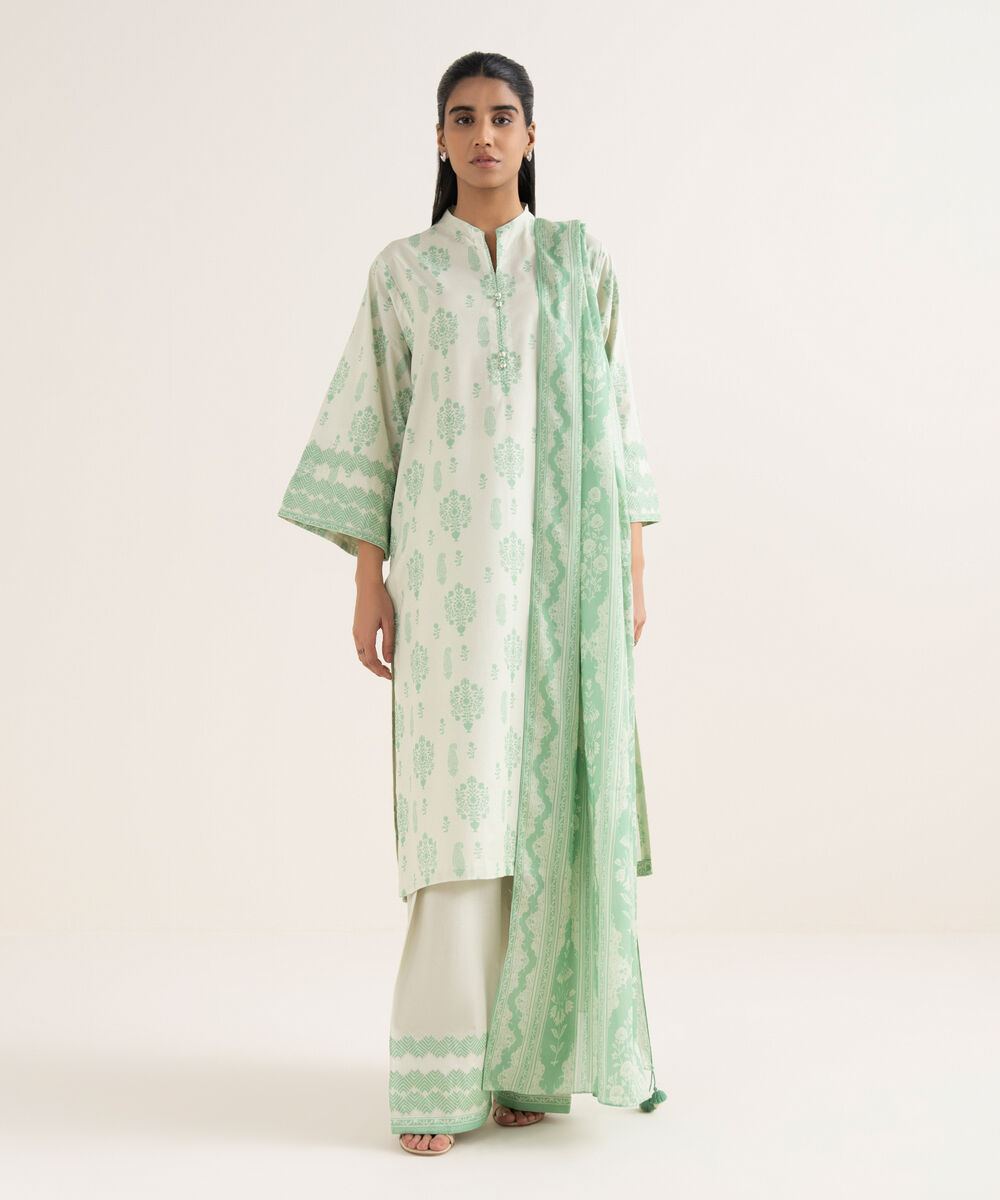 Women's Unstitched Lawn Printed Green 2 Piece Suit