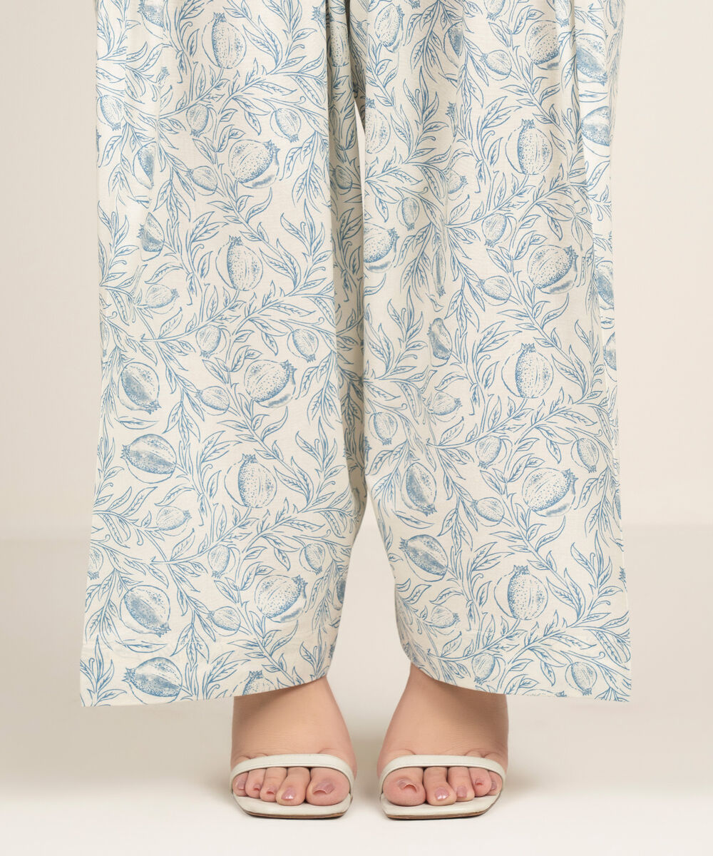 Women's RTW Cambric Printed White Farshi Shalwar