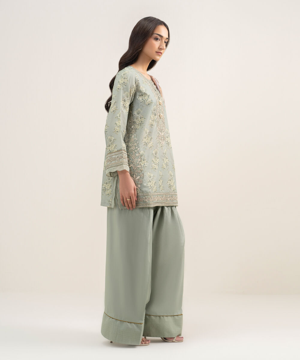 Women's RTW Zari Lawn Embroidered Green 3 Piece Suit