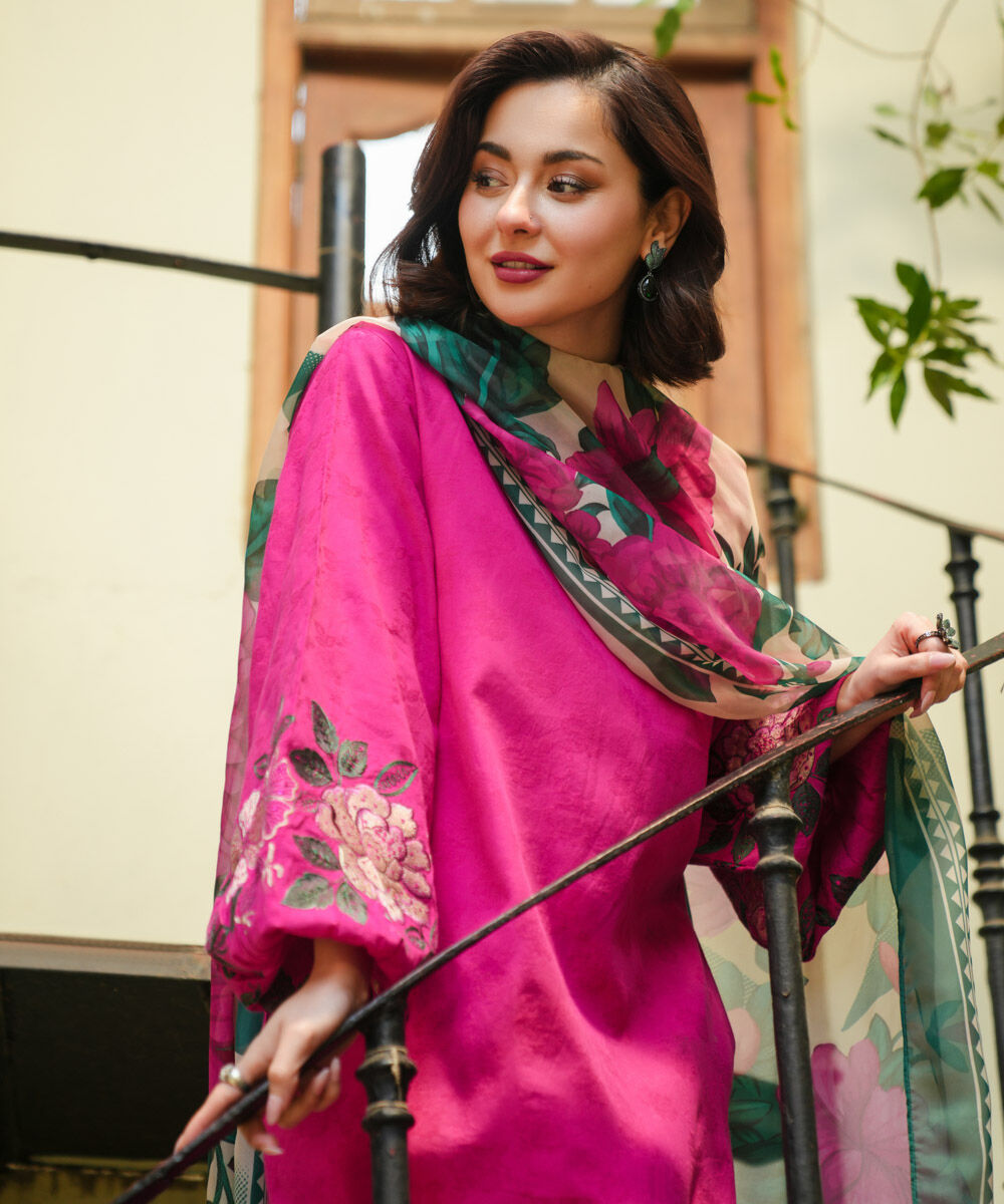 Woman - Pink 3 Piece - Embroidered Cotton Jacquard Suit