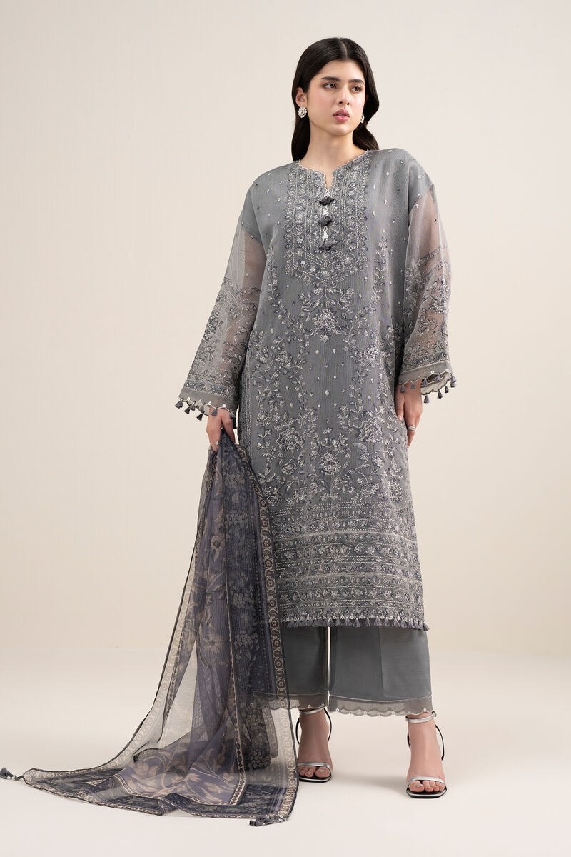 3 Piece - Embroidered Khaddi Net Suit
