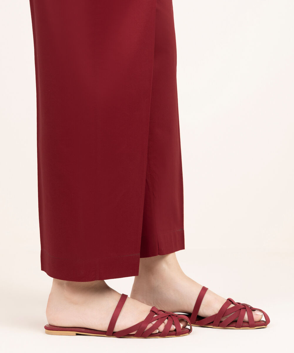 Women's RTW Cambric Red Solid Straight Pants