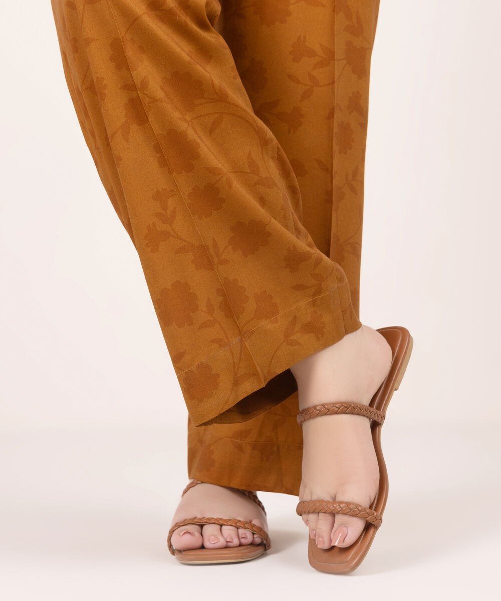 Women's RTW Lawn Printed Mustard Brown Culottes