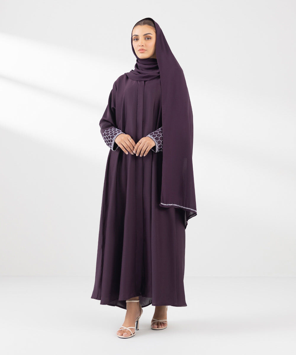 Woman - Purple Hand Embellished Abaya Set