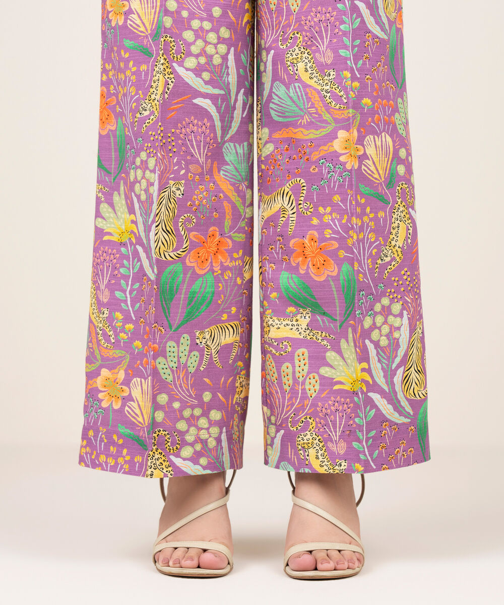 Women's RTW Khaddar Printed Purple Culottes