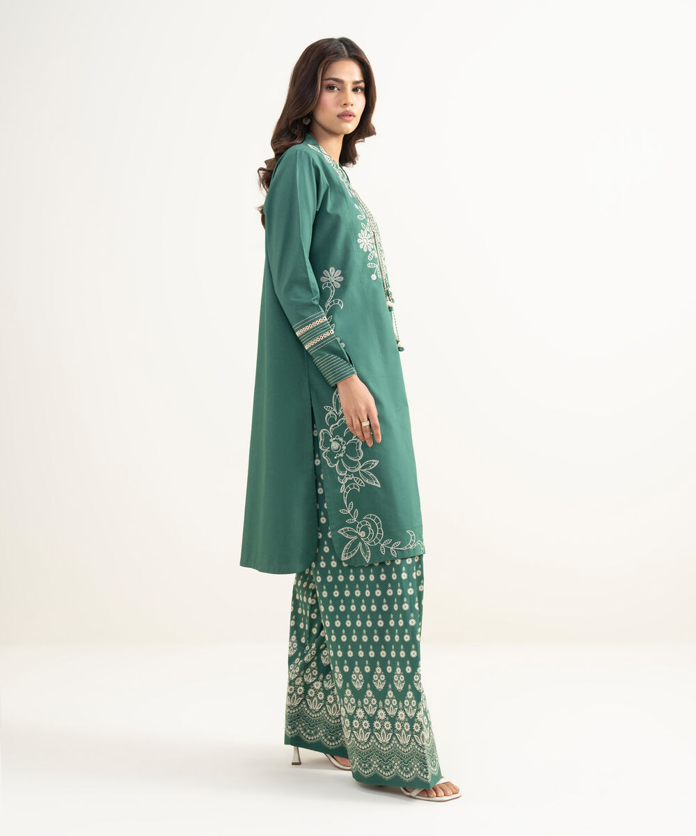 Women's Unstitched Lawn Embroidered Green 2 Piece Suit