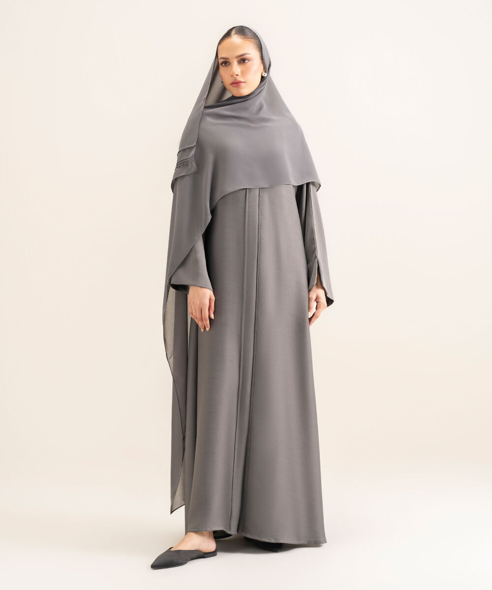 Women's Dark Grey Emroidered Abbaya Set