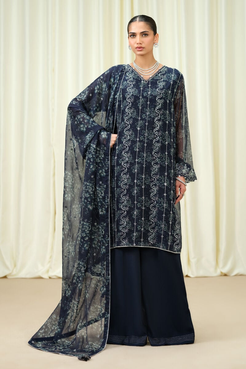 3 Piece - Embroidered Chiffon Suit