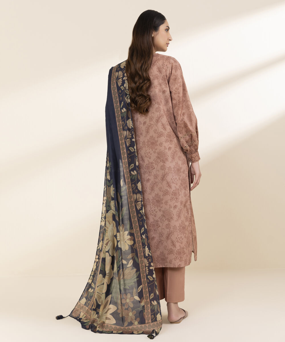 Unstitched Women's Beige Lawn Shirt Dupatta