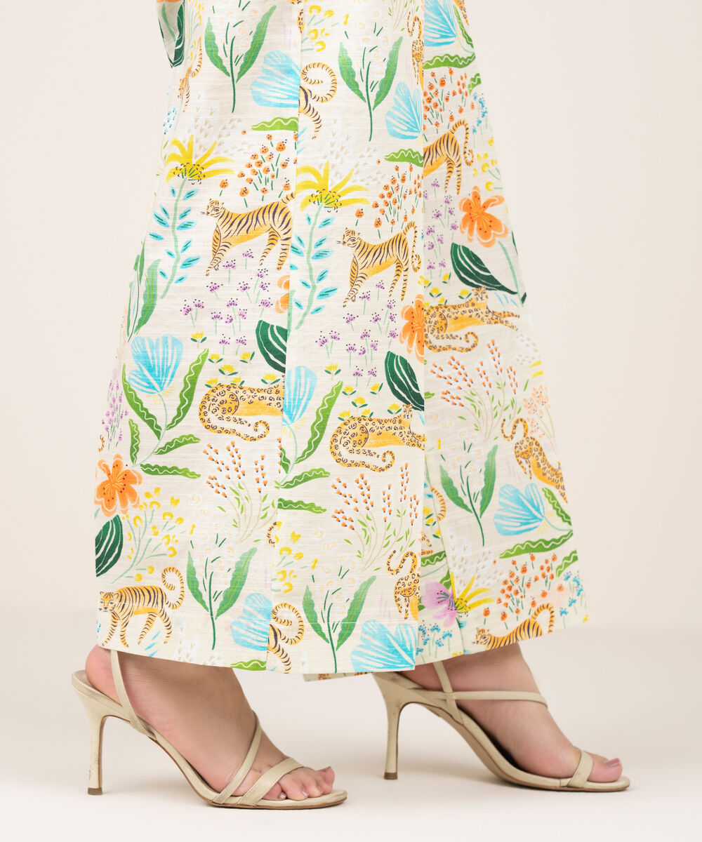 Women's RTW Khaddar Printed Off White Culottes