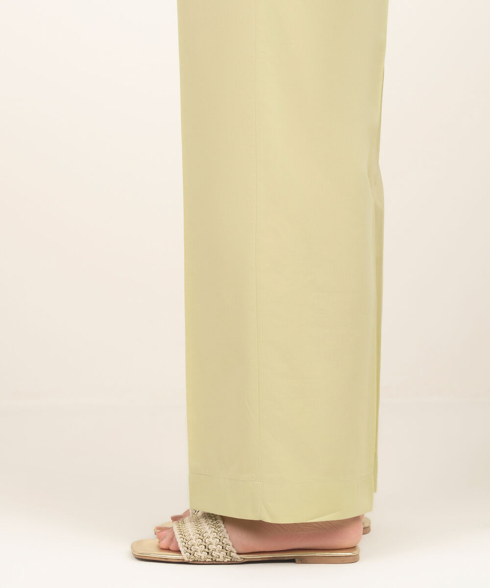 Women's RTW Cambric Solid Green Straight Pants