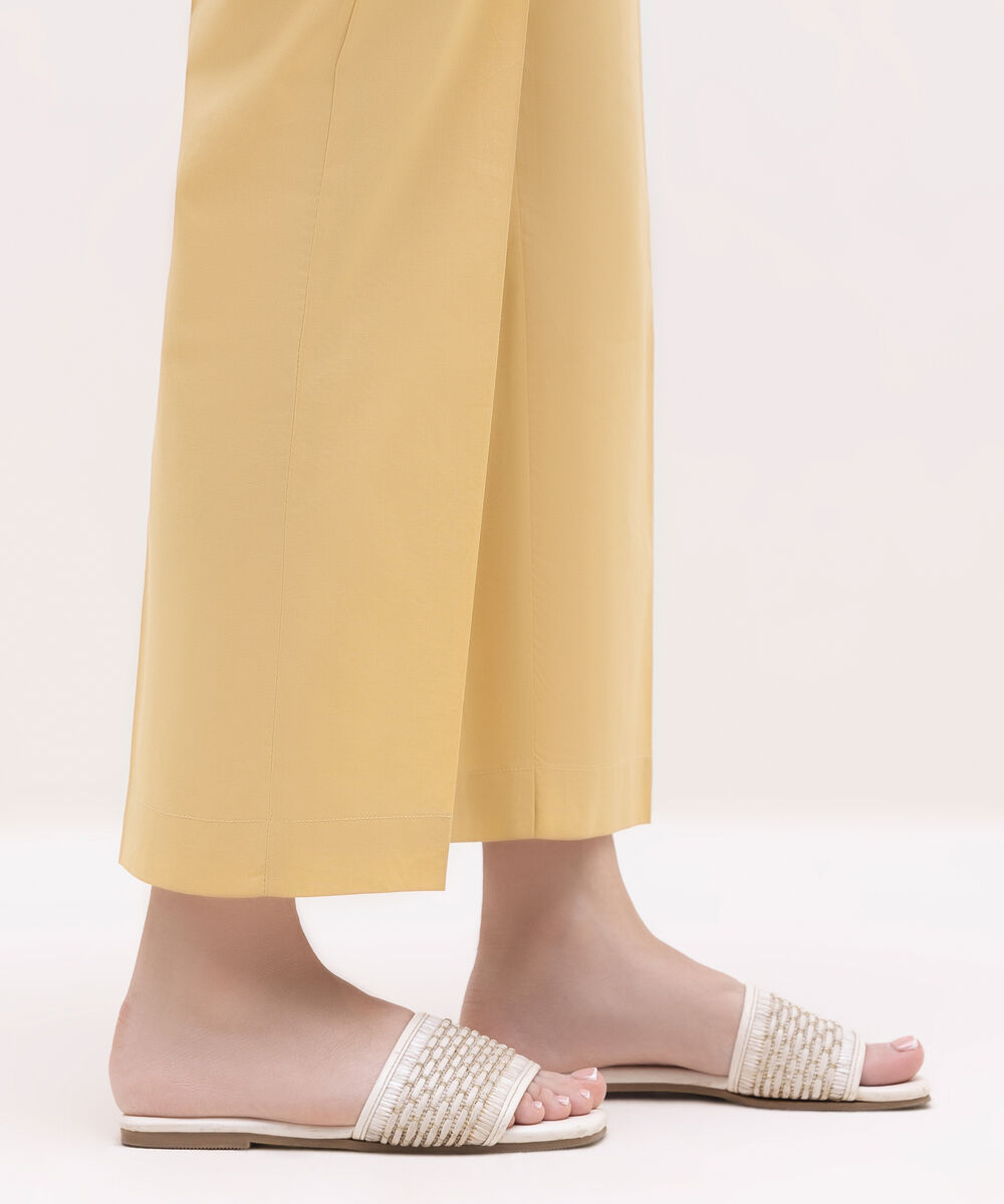 Women's RTW Cambric Beige Solid Straight Pants