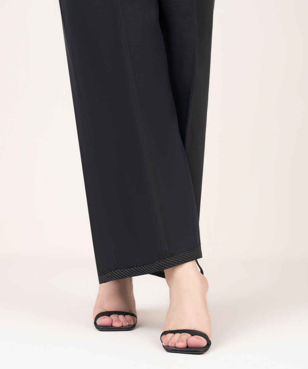 Women's RTW Cotton Solid Black Flared Pants