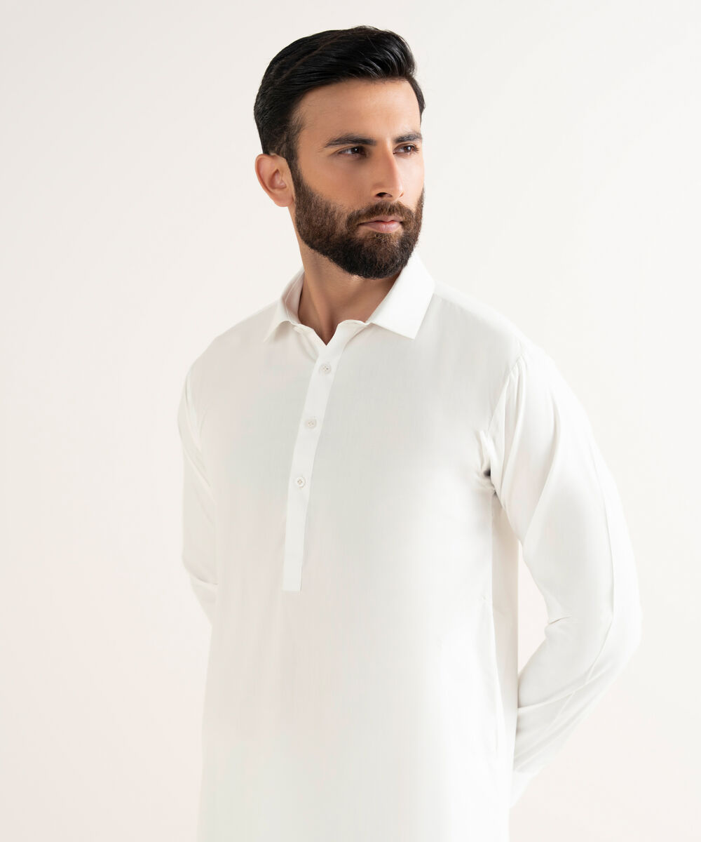 Men's Wash & Wear Plain White Kameez Shalwar