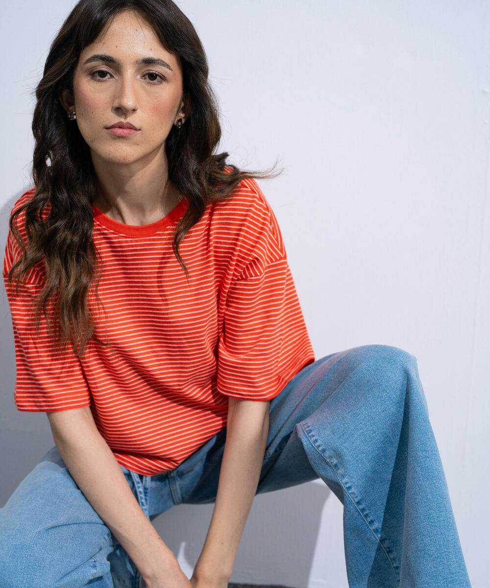 Women's Orange Yarn Dyed Short Body T-Shirt