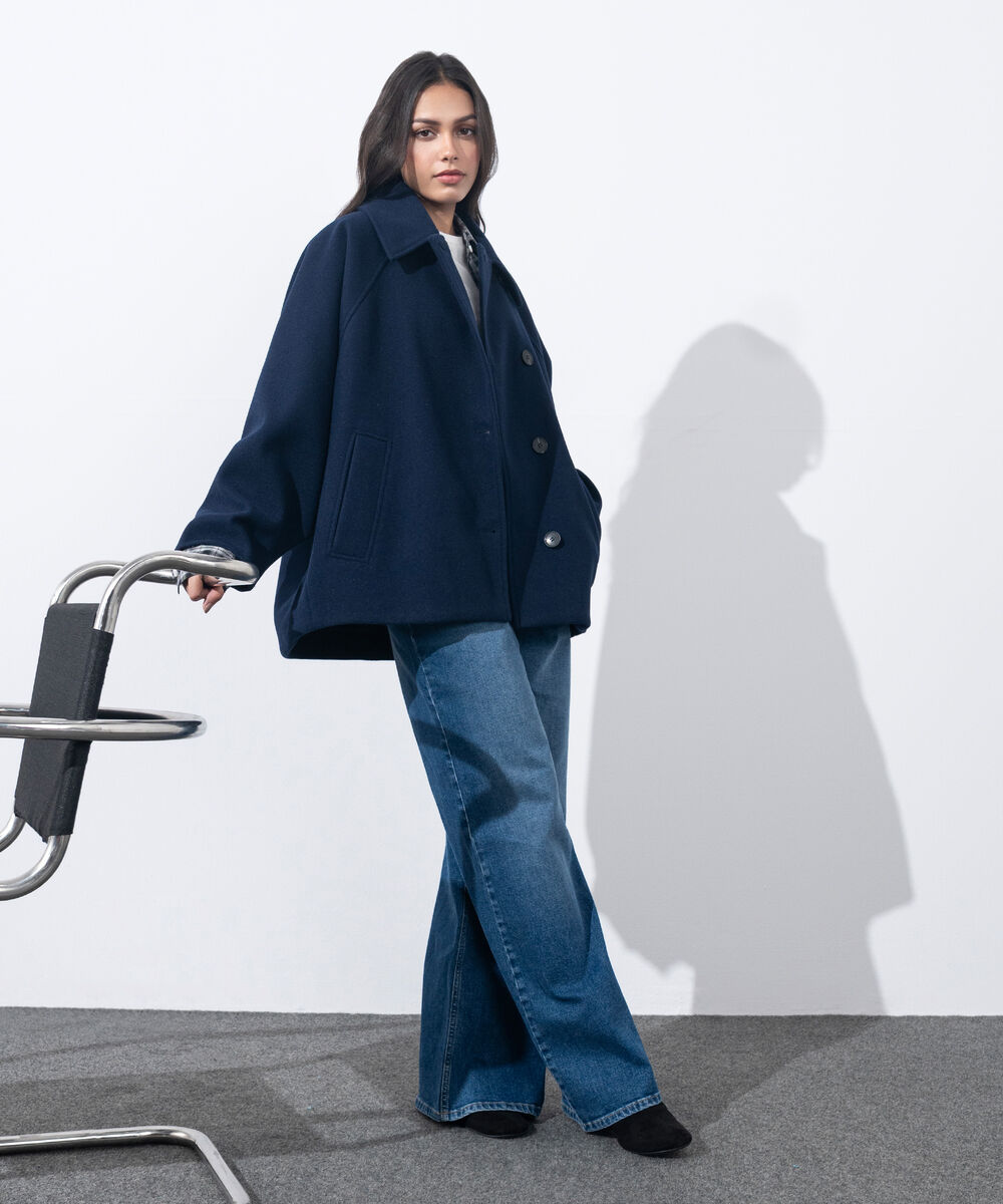 Women's Western Wear Blue Oversized Cape Coat