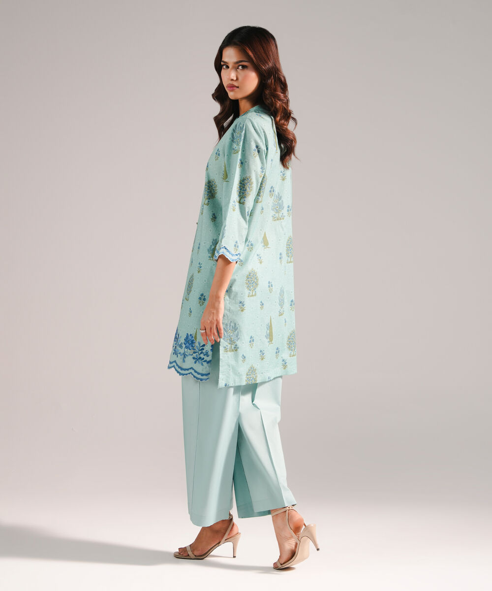 Women's RTW Slub Lawn Embroidered Blue 2 Piece Suit