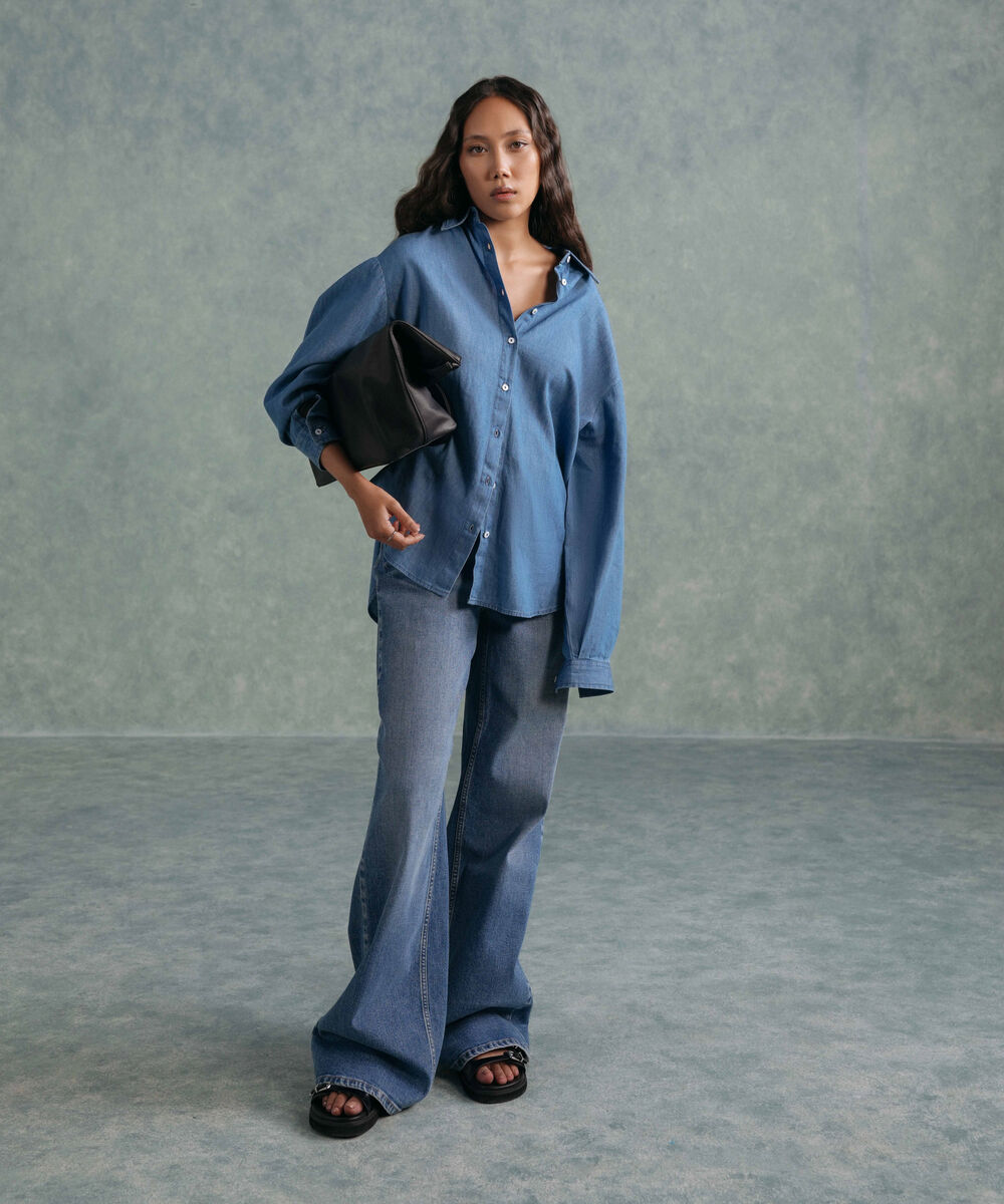 Women's Western Wear Blue Light Weight Denim Shirt