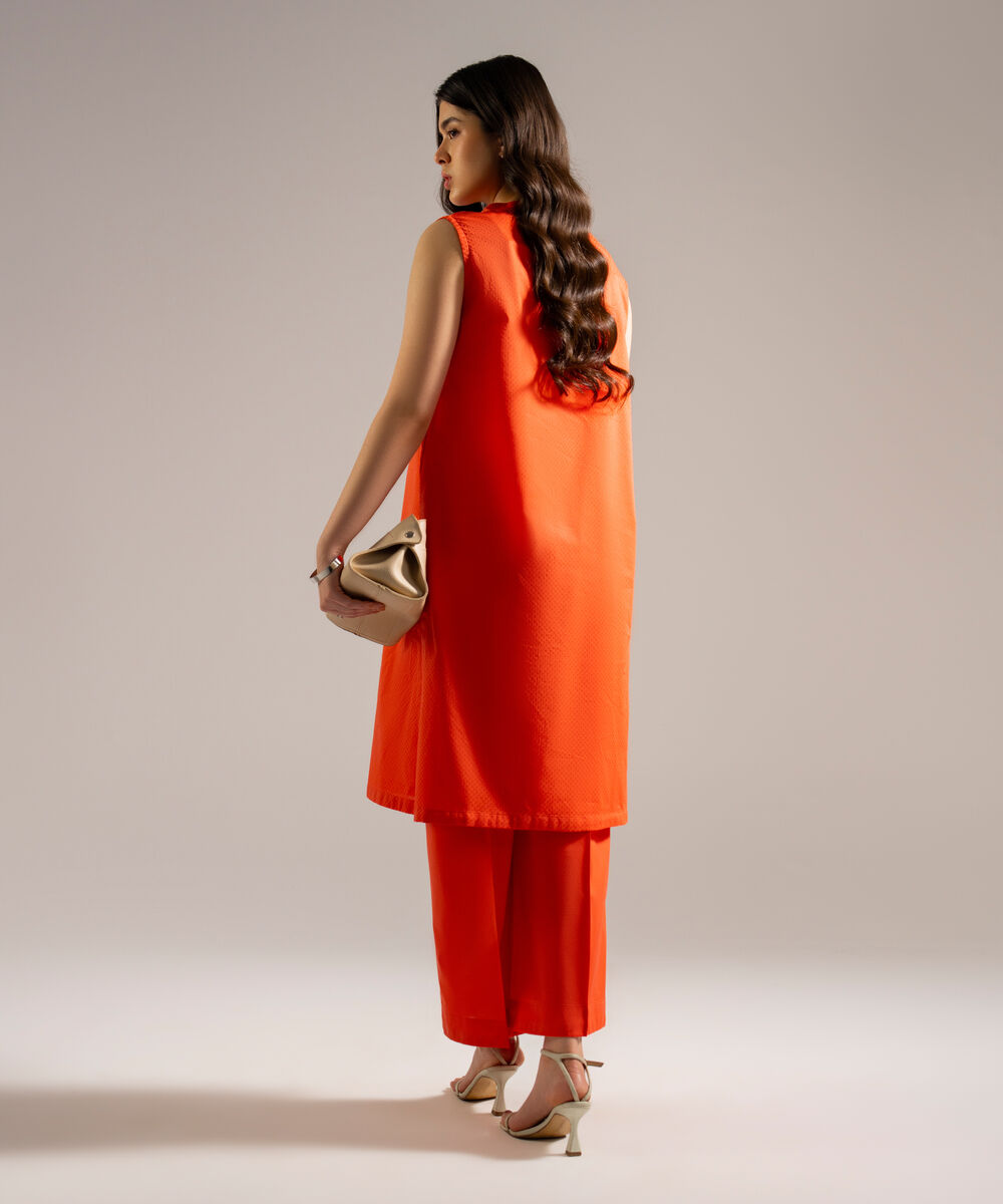 Women's RTW Dobby Solid Orange Straight Shirt