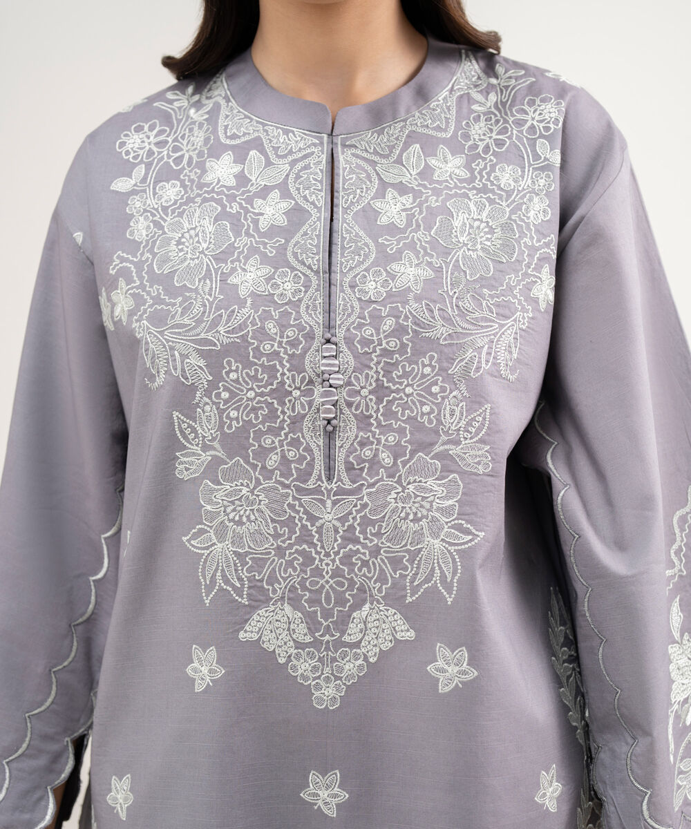 Women's Unstitched Textured Lawn Embroidered Grey 3 Piece Suit