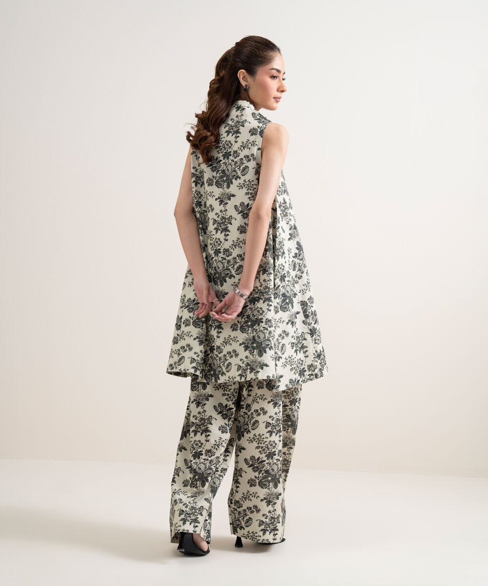 Women's Unstitched Lawn Printed Off White and Grey Shirt