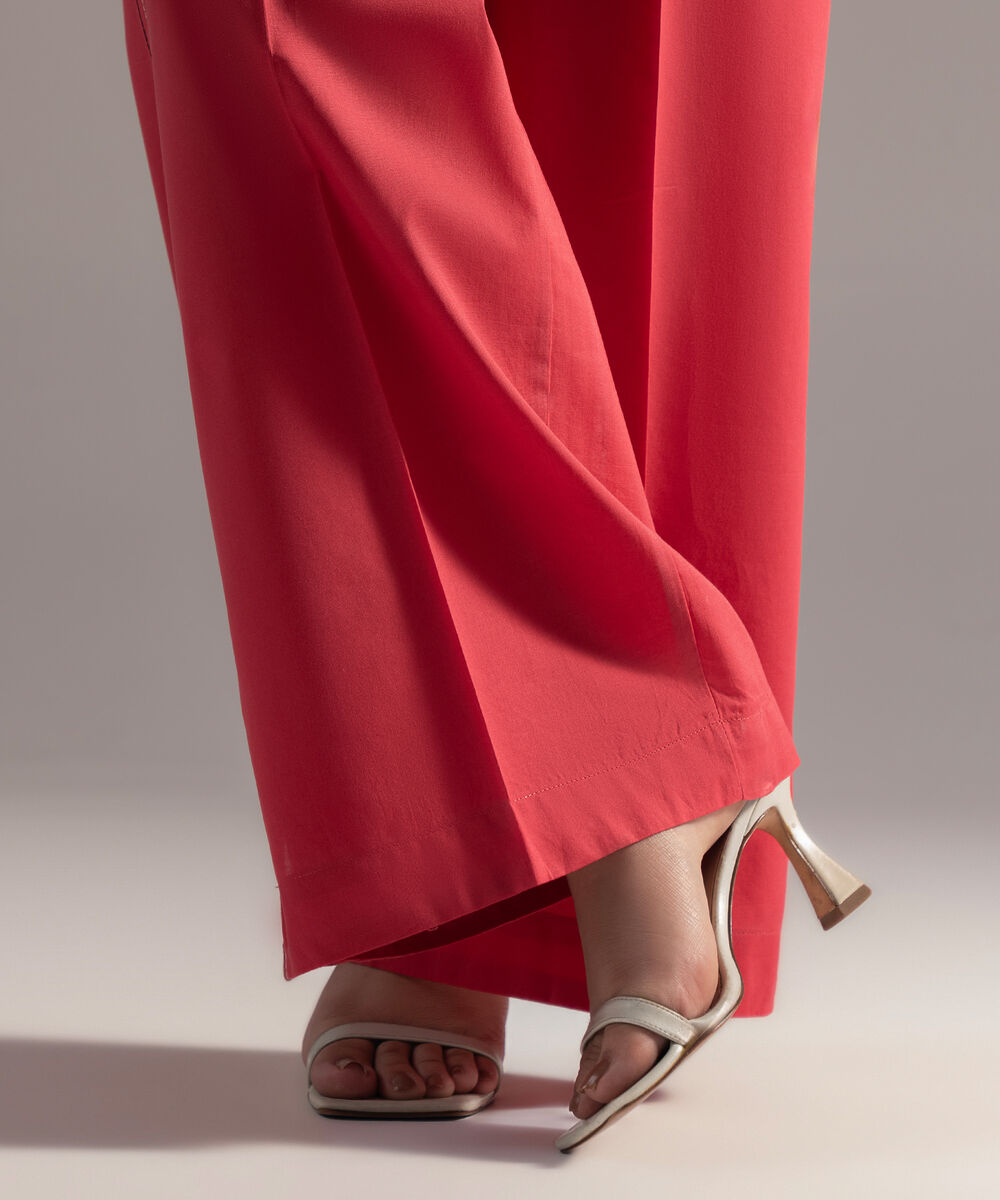 Women's RTW Cambric Solid Coral Red Culottes