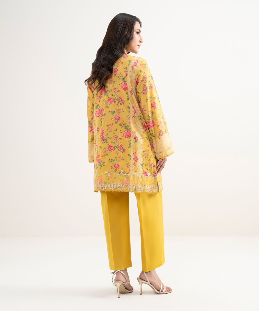 Women's RTW Lawn Embroidered Yellow Straight Shirt