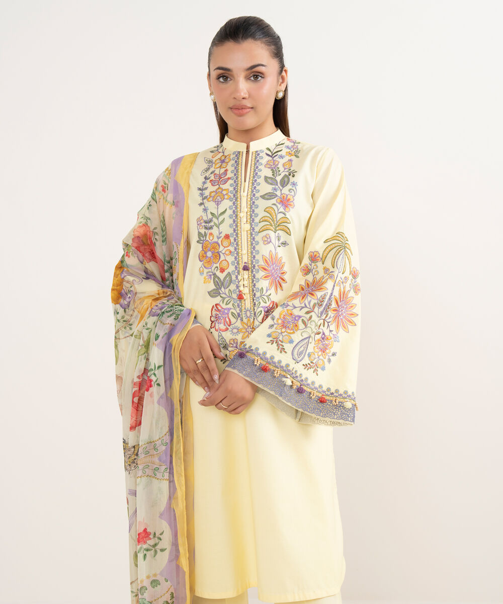 Women's Unstitched Textured Lawn Dyed Three Piece Suit