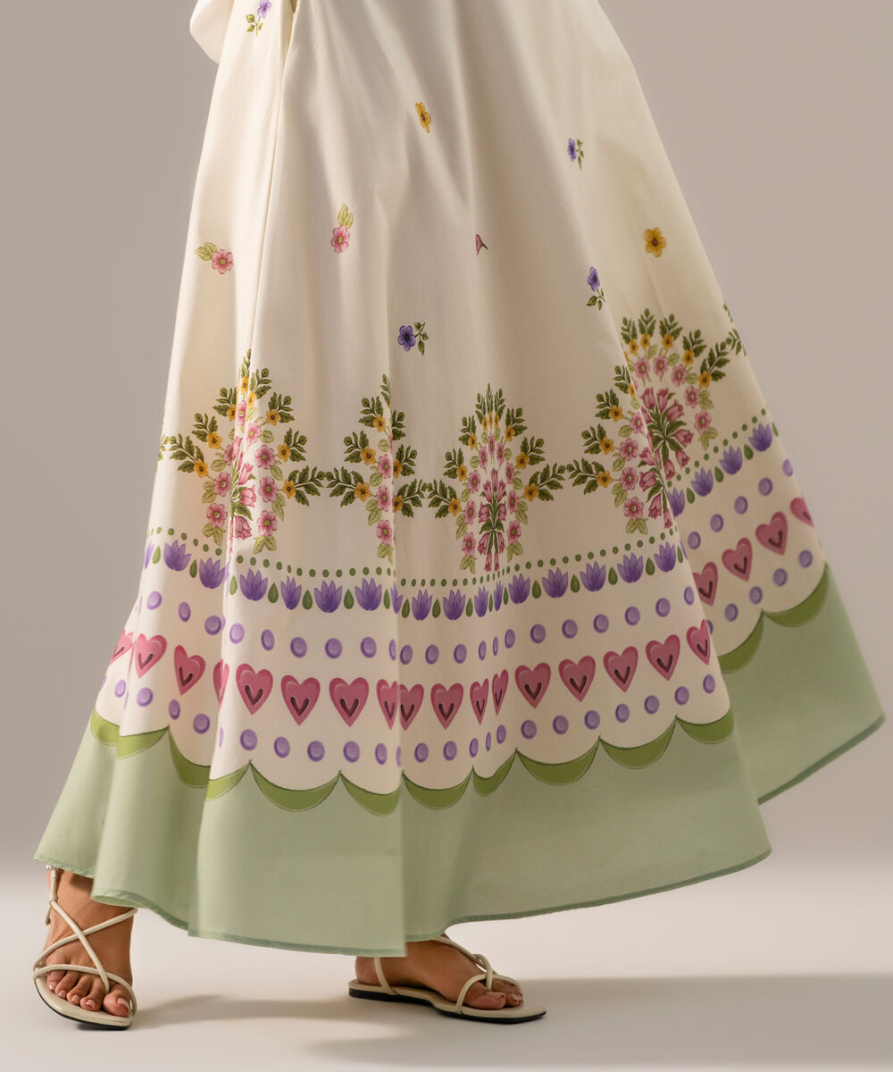 Women's RTW Poplin Printed Off White Skirt