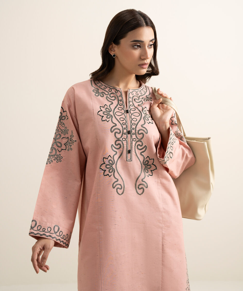 Women's RTW Multi Neps Embroidered Pink Boxy Shirt