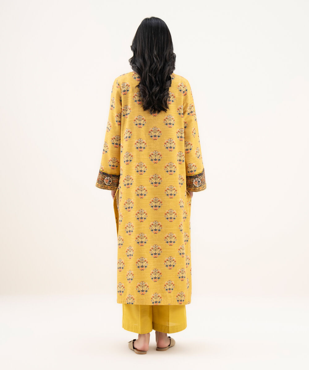 Women's RTW Light Khaddar Printed Straight Yellow Shirt