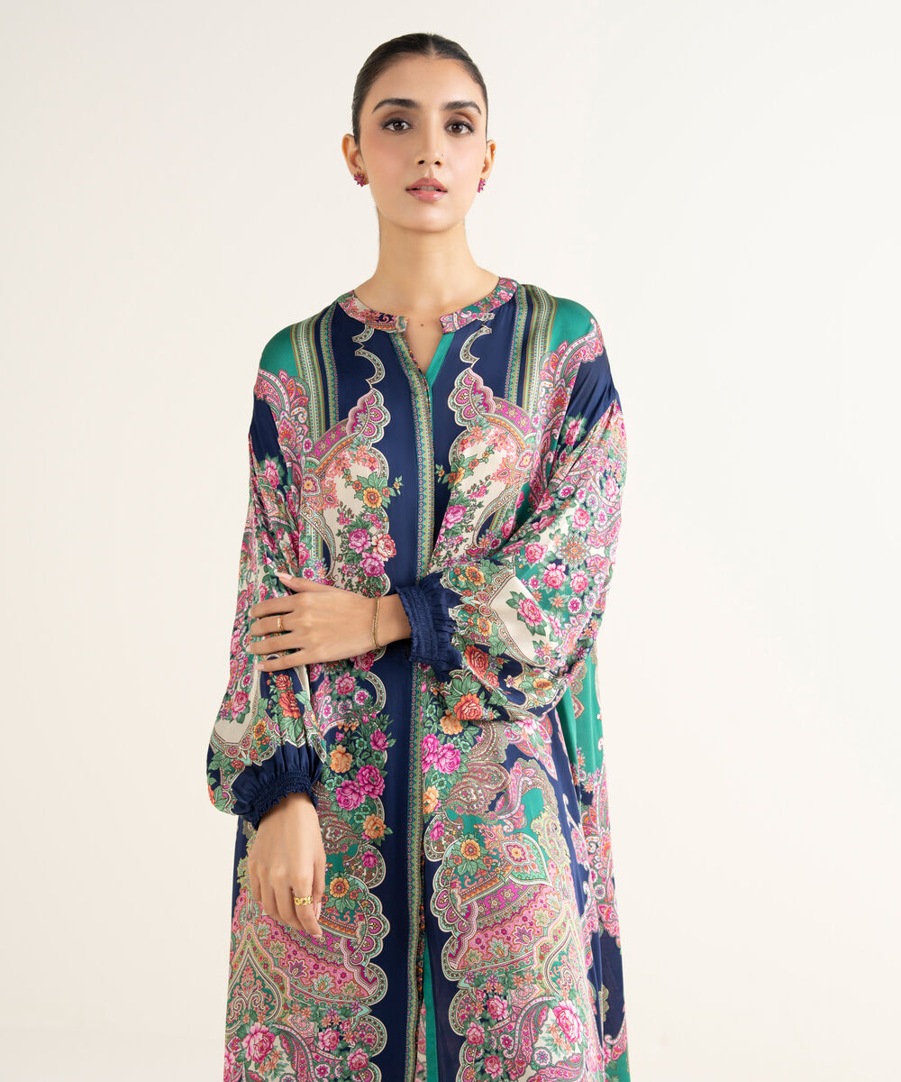 Women's RTW Bemberg Chamoz Printed Blue 2 Piece Suit