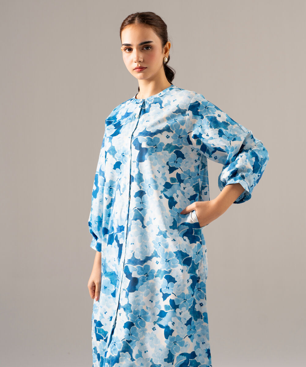 Women's RTW Cotton Viscose Printed Blue Dress